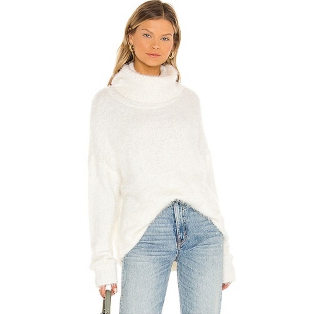 Show Me Your Mumu Fatima Fuzzy Off White Turtleneck Sweater. Size Small.